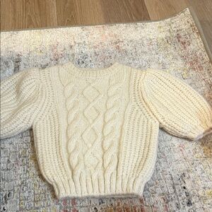 Zara Cream Cable-Knit Crewneck Sweater
